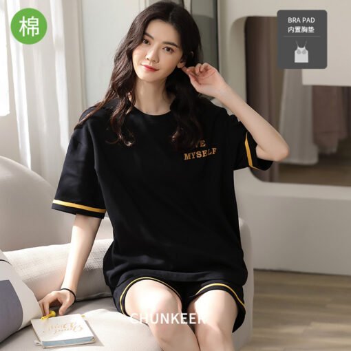 Vapetix M-XXL  Pajamas Women Summer Pure Cotton Short-sleeved Shorts Student Cute Casual Outwear with Chest Pad su - 图片 6