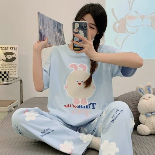 Vapetix M-4XL  Pajamas Women's Summer Women's 2024 New Women's Cotton Short-sleeved Trousers Spring and Autumn Ora - 图片 5