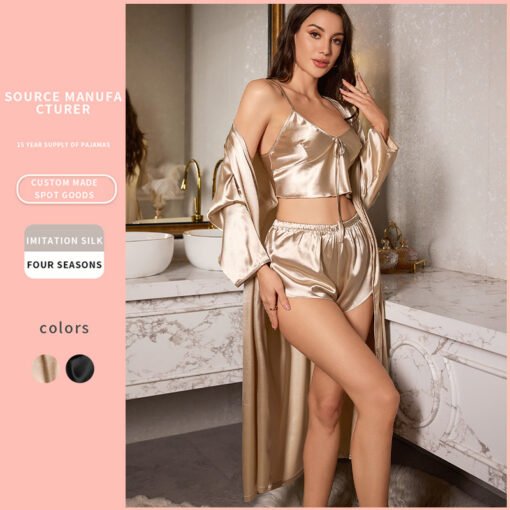 Spring Summer Sexy Women's Homewear Suspender Shorts Three-piece Suit - Image 2