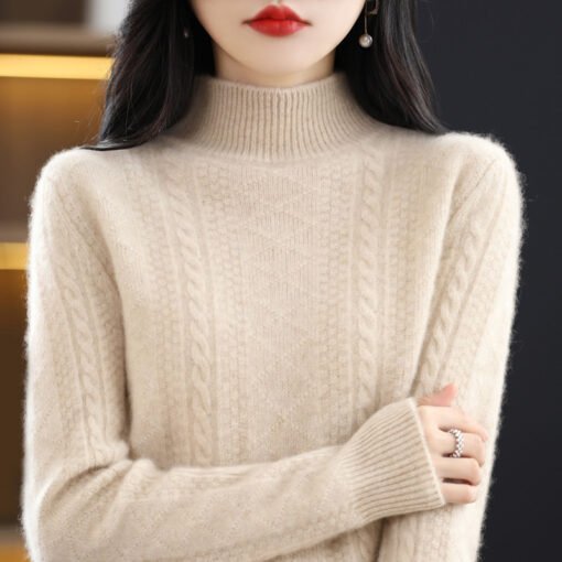 Vapetix S-3XL  Pure Wool Seven-needle Double-strand Thickened Half-high Neck Women's Knitted Sweater Pullover Warm - Image 5