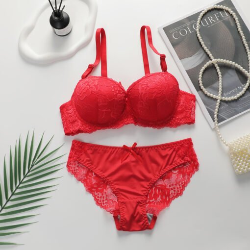 Sexy Gathered Steel Ring Lace Underwear Bra Set - Image 8