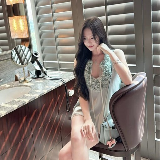 Vapetix S-L  [Mint Green Tie] 2025ss Spring and Summer New Handmade Flower Lace-up Neck Loose Elegant Sleeveless - 图片 4