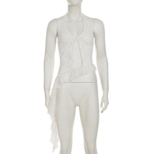 Vapetix S-L  Seaside Holiday Style Lace Hanging Neck Vest Women's Outer Wear Lightweight Transparent Strap Irreg - Image 6