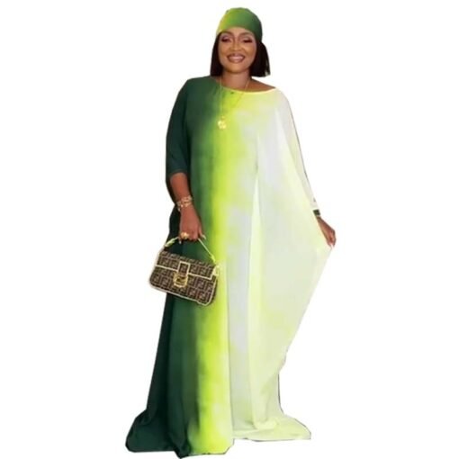 Vapetix One size fits all-One size fits all  Cross-border source of new French retro gentle gradient dress loose slim plus size dress turban - 图片 5