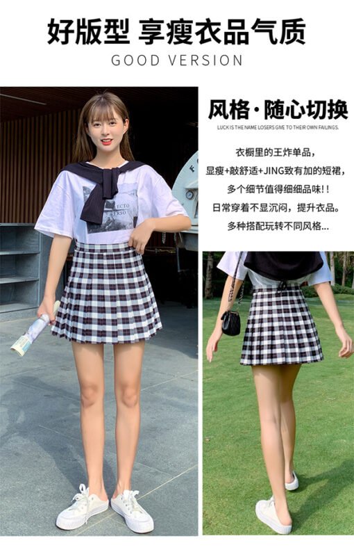 Vapetix XS-XXL  New Style Plaid Skirt High Waist 2025 Korean Style Preppy Style Wrinkled Skirt Slimming A- line Wid - Image 7