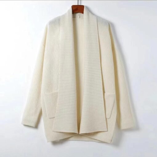 Vapetix One size fits all-One size fits all  2023 Mid-length Lazy Style Knitted Cardigan Women's Loose Design Laps Thickened Solid Color Sweater - 图片 5