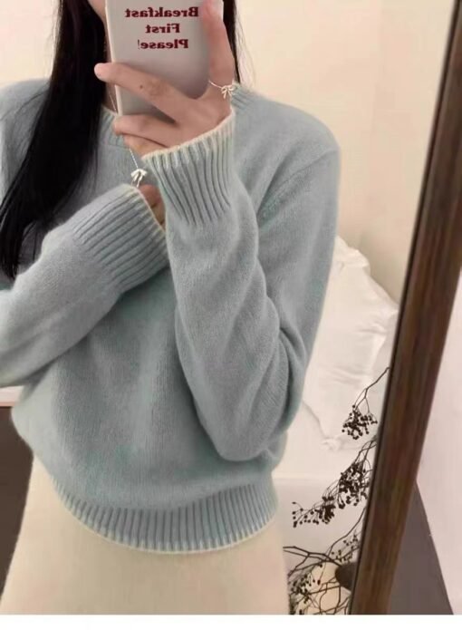 Vapetix S-XXL  Seven-stitch Thickened Comfortable Soft Waxy Cashmere Pullover Women's Crewneck Contrast Knitted Ba - 图片 2