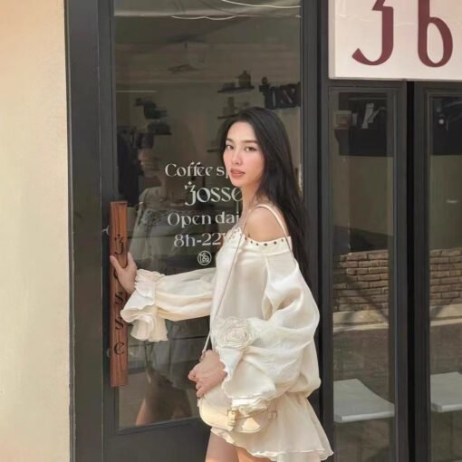 Shirt Bell Sleeve Loose Long Sleeve Short Dress - Image 4