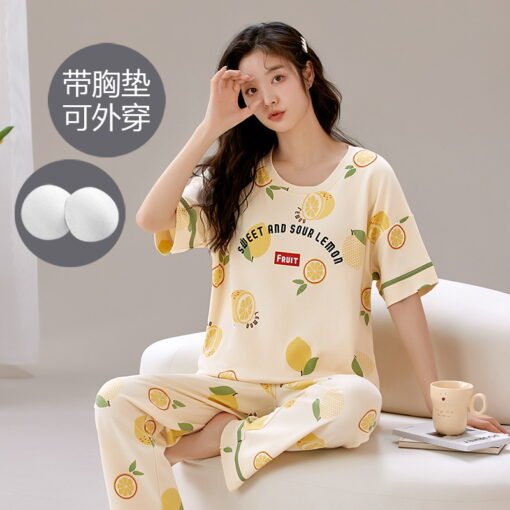 Vapetix M-XXXL  One-piece Pajamas with Chest Pad Women's Summer Cotton Short-sleeved Trousers Korean Style Cute Cas - 图片 5
