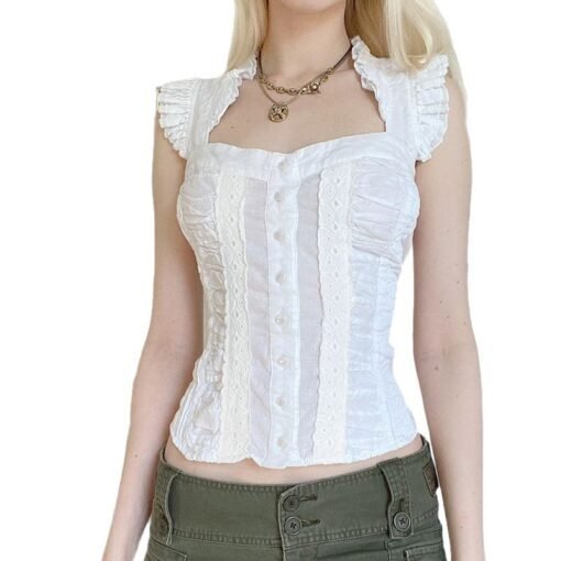 Vapetix S-L  Square Collar Small Flying Sleeve Pastoral Style Vest Women's Outer Wear European ns Style Fashion - 图片 5