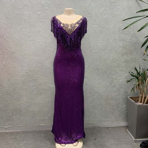 Vapetix L-XXL  Cross-border supply of 2021 sequins tassel mop dress pullover beaded sexy hip elegant evening dress - 图片 6