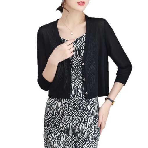 Vapetix One size fits all-One size fits all  2025 Summer Ice Silk Sunscreen Cardigan Women's Thin Short Long-sleeved Loose Outer Shawl Air-condi - Image 6