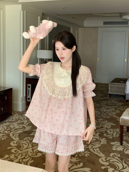 Vapetix One size fits all-One size fits all  South Korea Ins Women's Foreign Trade Summer New Retro Court Style Sweet Floral Lace Short-sleeved - Image 7