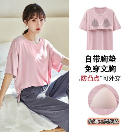 Vapetix M-XXL  Pajamas with Chest Pad Women's Summer Modal Shorts Capri Pants Thin Casual with Chest Pad Cool Feel - Image 5