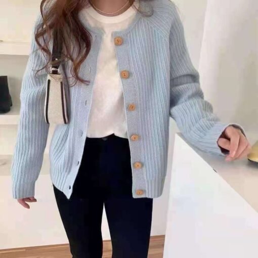 Vapetix One size fits all-One size fits all  Soft Milk Blue Sweater Coat Women's Spring and Autumn Loose Lazy Style Japanese Style Gentle Wester - Image 7