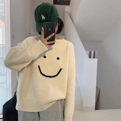 Vapetix One size fits all-One size fits all  Japanese New Korean Women's Autumn and Winter New Loose Outer Wear Round Neck Pullover Sweater Wome - 图片 5