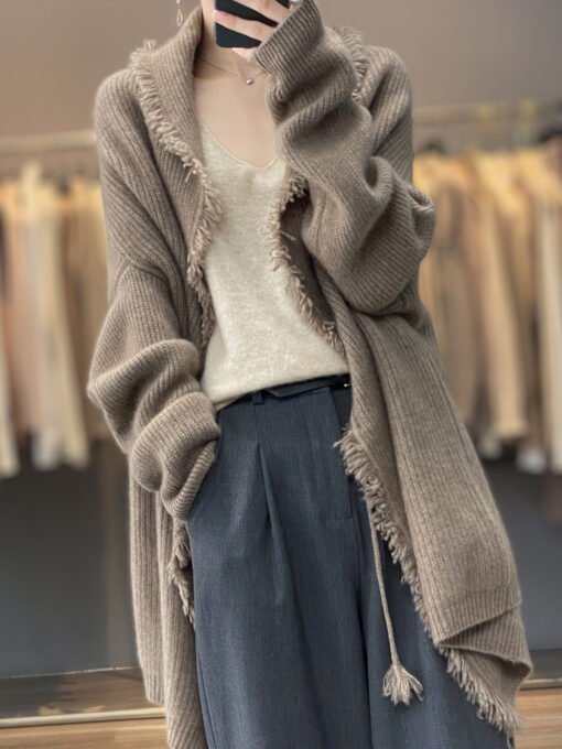 Vapetix One size fits all-One size fits all  European Station New Autumn and Winter Lazy Style Sweater Mid-length Soft Waxy Tassel Tether Knitte - Image 7