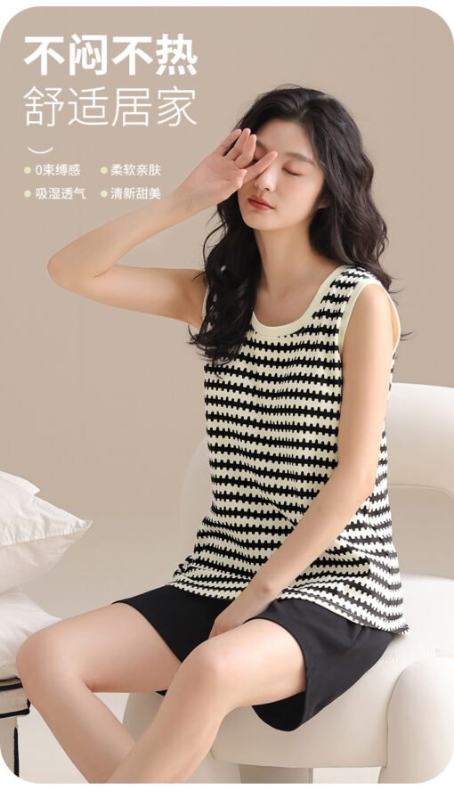 Vapetix M-XXL  Pure Cotton Pajamas suit Women's Summer New Arrival Outwear Vest Shorts Home Clothes Two-Piece Set - 图片 6