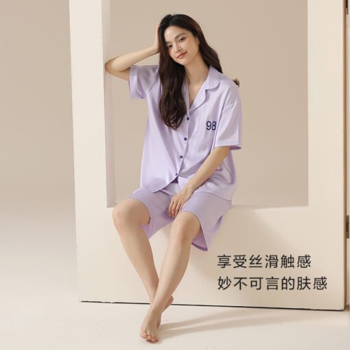Vapetix M-  [Ice and Snow Silk] Summer Ice Silk Pajamas Couple Pajamas Thin Cool Silk-like Men's and Women's Ho - 图片 7