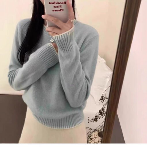 Vapetix S-XXL  Seven-stitch Thickened Comfortable Soft Waxy Cashmere Pullover Women's Crewneck Contrast Knitted Ba - 图片 4