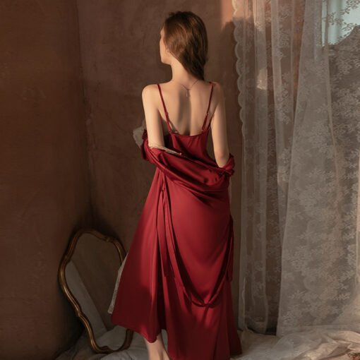 Vapetix M-  Guiruo brand sexy hot deep v satin lace suspenders shorts lace robe robe home clothing suit 992 - Image 5