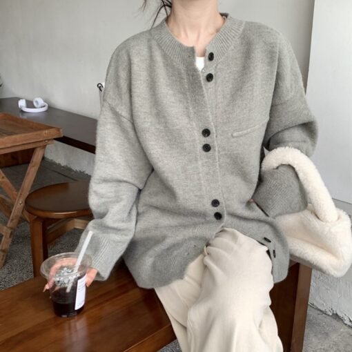 Vapetix One size fits all-One size fits all  Lazy Style Solid Color Knitted Cardigan Women's Spring and Autumn Loose Japanese Style Soft Waxy pl - 图片 7