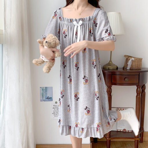 Vapetix M-5XL  Japanese Mickey Ice Silk Thread Pajamas Women's Summer Short-sleeved Loose Long Nightgown Plus Size - 图片 3