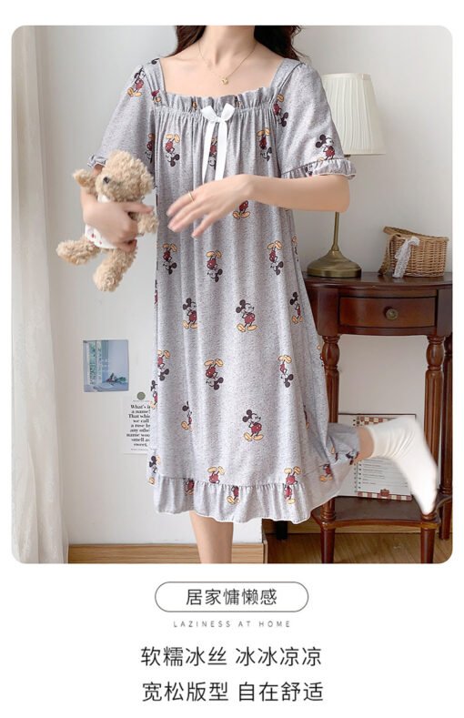 Vapetix M-5XL  Japanese Mickey Ice Silk Thread Pajamas Women's Summer Short-sleeved Loose Long Nightgown Plus Size - 图片 4
