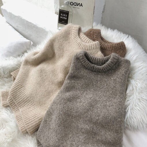 Vapetix One size fits all-One size fits all  Korean Style Crewneck Simple Lazy Solid Color Knitted Sweater 2023 Spring New Thickened Fashionable - 图片 5