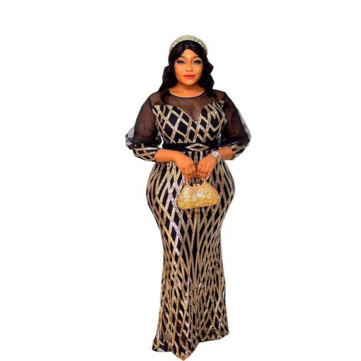 Vapetix L-XXXL  European, American and African Fashion Women's Sequin Mesh Evening Dress Slim-fit Long Dress for Cr - 图片 7