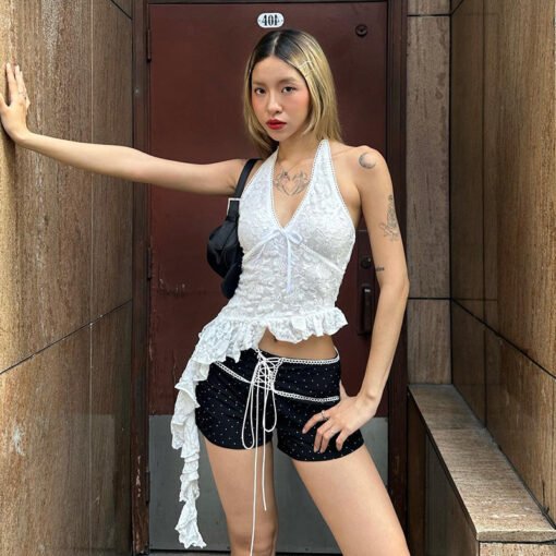 Vapetix S-L  Seaside Holiday Style Lace Hanging Neck Vest Women's Outer Wear Lightweight Transparent Strap Irreg - Image 7