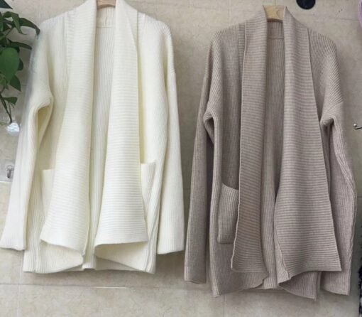 Vapetix One size fits all-One size fits all  2023 Mid-length Lazy Style Knitted Cardigan Women's Loose Design Laps Thickened Solid Color Sweater - 图片 6