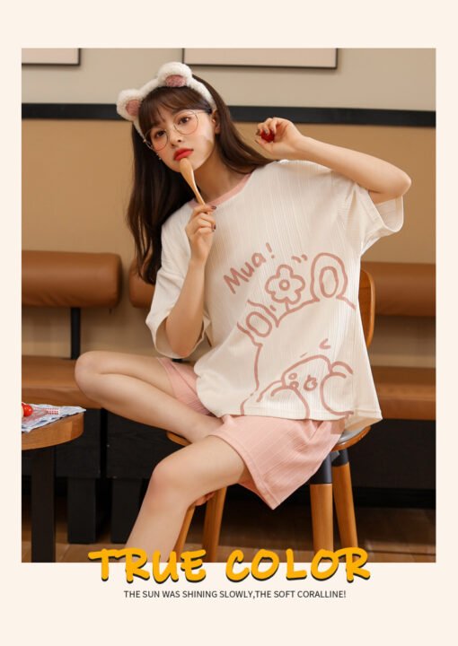 Vapetix M-L  2023 New Summer Short-sleeved Pajamas Women's Cotton Cartoon Cute Sweet Girl's Home Clothes suit Ou - 图片 7