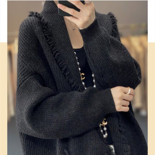 Vapetix One size fits all-One size fits all  European Station New Autumn and Winter Lazy Style Sweater Mid-length Soft Waxy Tassel Tether Knitte - Image 8