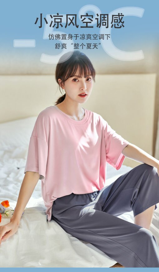 Vapetix M-XXL  Pajamas with Chest Pad Women's Summer Modal Shorts Capri Pants Thin Casual with Chest Pad Cool Feel - Image 6