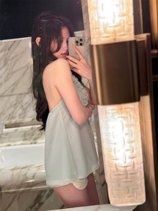 Vapetix S-L  [Mint Green Tie] 2025ss Spring and Summer New Handmade Flower Lace-up Neck Loose Elegant Sleeveless - 图片 5