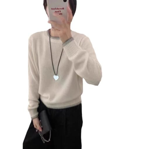 Vapetix S-XXL  Seven-stitch Thickened Comfortable Soft Waxy Cashmere Pullover Women's Crewneck Contrast Knitted Ba - 图片 5