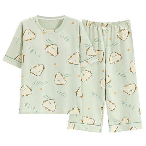 Vapetix M-XXXL  Chest Pad Pajamas Women's Summer Short-sleeved Capri Pants suit Home Clothes Student Thin Cartoon C - 图片 6