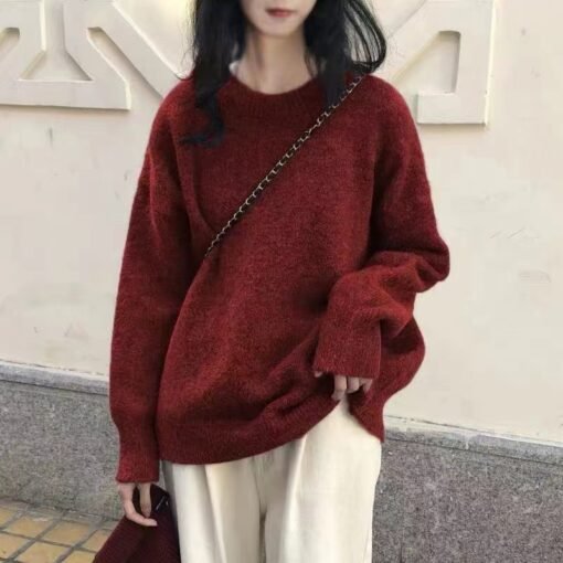 Vapetix One size fits all-One size fits all  Korean Style Solid Color Sweater Women's Pullover Lazy Style Loose Thickened Autumn and Winter Oute - 图片 6