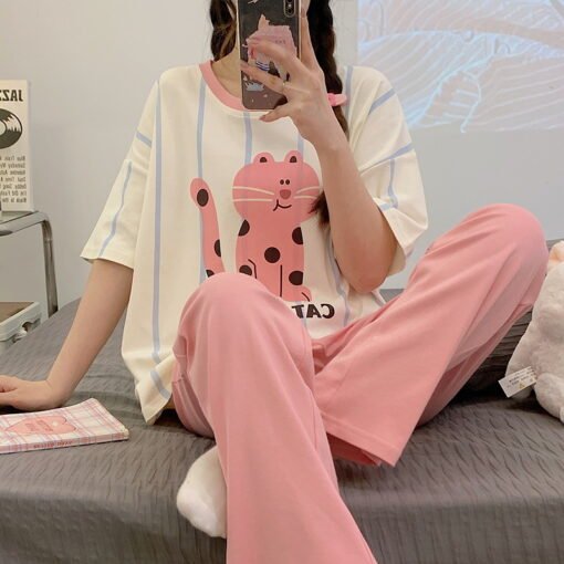Vapetix M-4XL  Pajamas Women's Summer Women's 2024 New Women's Cotton Short-sleeved Trousers Spring and Autumn Ora - 图片 6