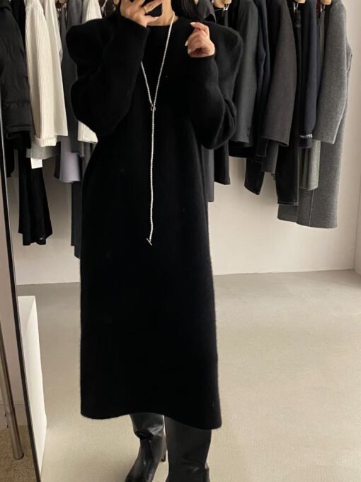 Vapetix One size fits all-One size fits all  Autumn and Winter New Korean Style Knitted Straight dress Women's Loose Slimming Mid-length Over-th - 图片 7