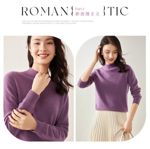 Vapetix S-2XL  Seamless One-piece Flat Half-turtleneck Women's Cashmere Base Shirt Classic Solid Color Knitted Pul - 图片 6