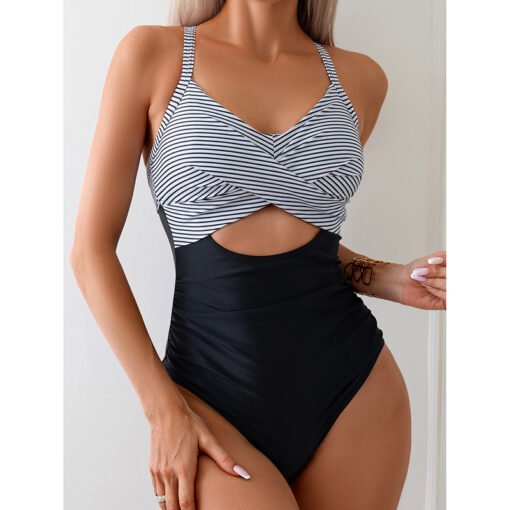 Fashion Striped One-piece Swimsuit - Image 7