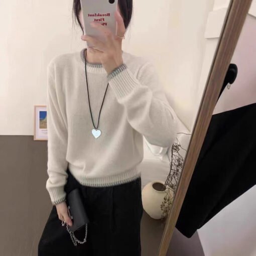 Vapetix S-XXL  Seven-stitch Thickened Comfortable Soft Waxy Cashmere Pullover Women's Crewneck Contrast Knitted Ba - 图片 6