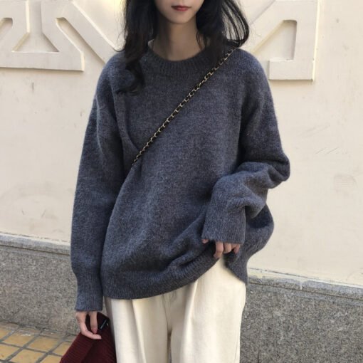 Vapetix One size fits all-One size fits all  Korean Style Solid Color Sweater Women's Pullover Lazy Style Loose Thickened Autumn and Winter Oute - 图片 7