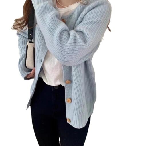 Vapetix One size fits all-One size fits all  Soft Milk Blue Sweater Coat Women's Spring and Autumn Loose Lazy Style Japanese Style Gentle Wester - Image 8