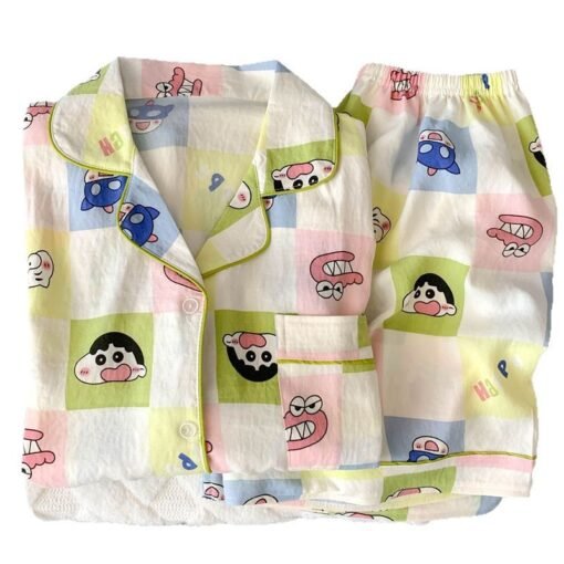 Vapetix M size [recommended 80-100 pounds]-XXL size [recommended 140-160 pounds]  Crayon Shin Pajamas Women's Summer Cotton Gauze Short-sleeved Cartoon Cute Student Cardigan Home Cl - 图片 8