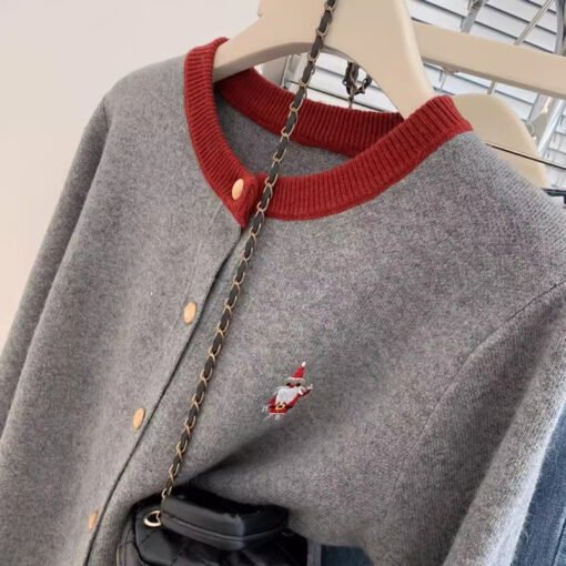 Vapetix S 80-100 pounds-2XL 135-150 pounds  Santa Claus Cute Embroidered Design Sense Worsted Wool Cardigan Autumn and Winter New Round Neck Wo - Obrázek 7