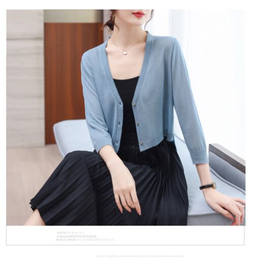 Vapetix One size fits all-One size fits all  2025 Summer Ice Silk Sunscreen Cardigan Women's Thin Short Long-sleeved Loose Outer Shawl Air-condi - Image 7