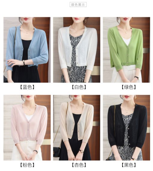 Vapetix One size fits all-One size fits all  2025 Summer Ice Silk Sunscreen Cardigan Women's Thin Short Long-sleeved Loose Outer Shawl Air-condi - Image 8